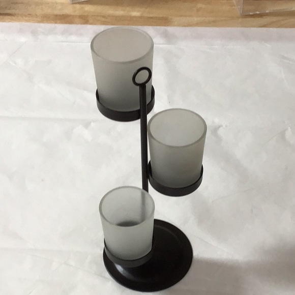 Partylite candle display new , frosted glass with steel frame